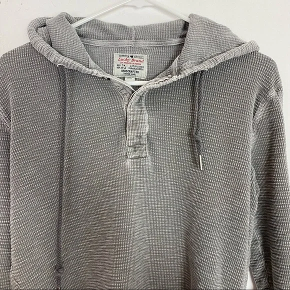 Lucky Brand Thermal Pullover Boho Hoodie Long Sleeve Distressed Gray Size Small - Picture 3 of 9